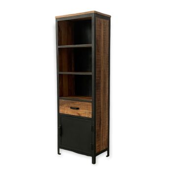 Induse 1 Drawer Large Bookcase - Mango Wood/Iron - L37 x W65 x H190 cm - PP Sawn Finish