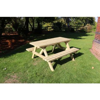 Deluxe A-frame Picnic Table, Traditional Wooden Garden Furniture - L150 x W150 x H76 cm - Minimal Assembly Required