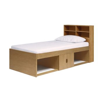 Low Single 3ft Cabin Bed with Bookcase Headboard - L214 x W96 x H100 cm - Assembly Required - Oak
