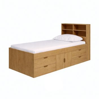 Captain's Single 3ft Cabin Bed with Bookcase Headboard - L214 x W96 x H100 cm - Assembly Required - Oak
