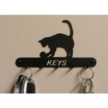 Cat and Ball Key Holder - Rack - Solid Steel - W15 x H9 cm - Powder Coated Black