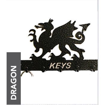 Welsh Dragon Key Holder - Rack - Solid Steel - W15 x H9 cm - Powder Coated Black