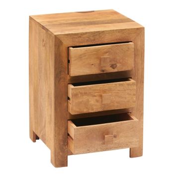 Toko Light Mango 3 Drawer Bedside - Solid Mango Wood - L40 x W42 x H62 cm