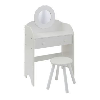 Kids White Dressing Table and Stool - L33 x W58 x H94 cm