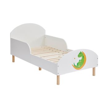 Kids Toddler Bed Frame with Dinosaur Decal - L144 x W74 x H68 cm - White