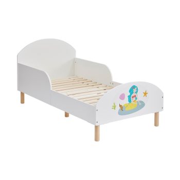 Kids Toddler Bed Frame with Mermaid Decal - L144 x W74 x H68 cm - White