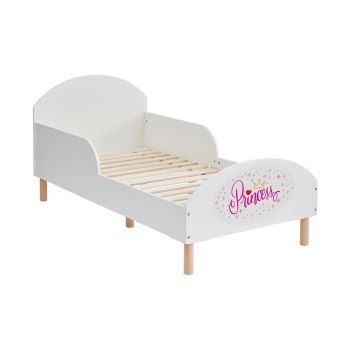Kids Toddler Bed Frame with Princess Decal - L144 x W74 x H68 cm - White