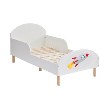 Kids Toddler Bed Frame with Rocket Decal - L144 x W74 x H68 cm - White
