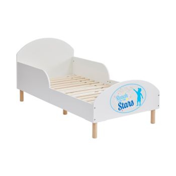 Kids Toddler Bed Frame with Reach for the Stars Decal - L144 x W74 x H68 cm - White