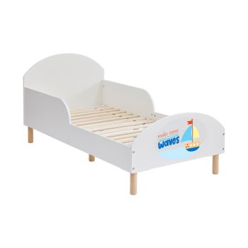 Kids Toddler Bed Frame with Make some Waves Decal - L144 x W74 x H68 cm - White