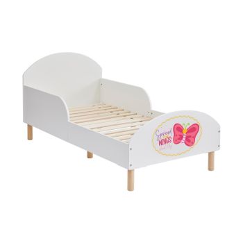 Kids Toddler Bed Frame with Spread your Wings and Fly Decal - L144 x W74 x H68 cm - White