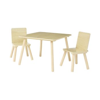 Kids Natural Wood Table and Two Chairs Set - L60 x W60 x H44 cm