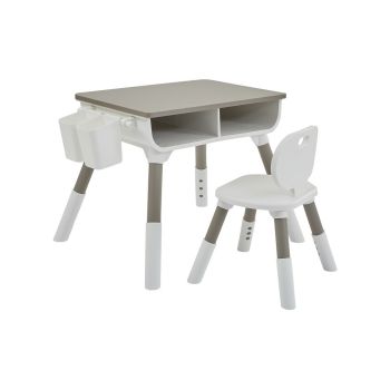 Kids Scandi Height Adjustable Table and Chair Set - L55 x W65 x H55 cm - White/Grey