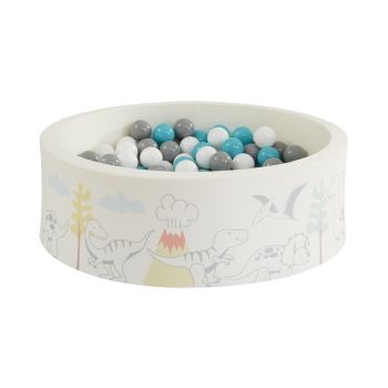Dinosaur Kids Ball Pit with 200 Balls - L5 x W90 x H30 cm - White/Grey/Turquoise