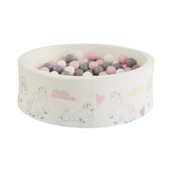 Unicorn Kids Ball Pit with 200 Balls - L5 x W90 x H30 cm - White/Grey/Pink