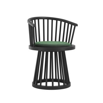 Lina Indoor Dining Chair - Velvet/Wood - L53 x W57 x H78.5 cm - Forest Green/Black - Fully Assembled