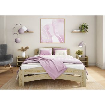Small Double Size Bed Frame - Solid Wood - L197 x W128 x H80 cm - Pine