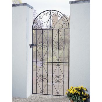 Stirling Scroll Tall Bow Top Single Gate - Solid Steel - Fits Gap of 1220 mm x 1980 mm High - Electro Galv./Black Powder Coated