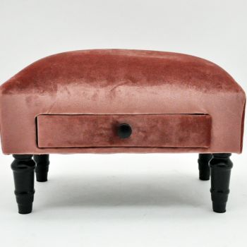 Footstool with Drawer - Velvet - L25 x W45 x H28 cm - Pink