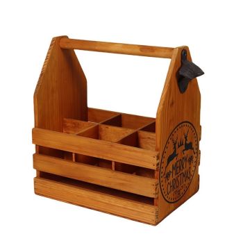 6 Wooden Bottle Holder with Metal Opener - L19 x W27 x H30 cm