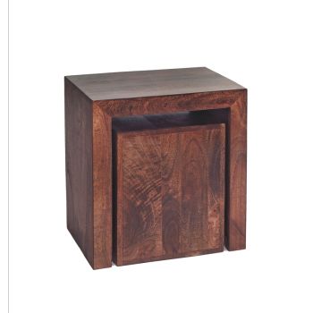 Toko Dark Mango Cubed Nest of 2 Tables - Solid Mango Wood - L35 x W51 x H55 cm