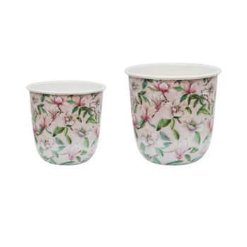 Maisie Vintage Magnolia Large Planter (Set of 2) - Metal - L19 x W19 x H18 cm