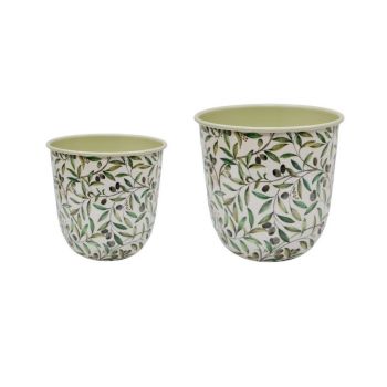 Maisie Vintage Olive Small Planter (Set of 2) - Metal - L15 x W15 x H15 cm