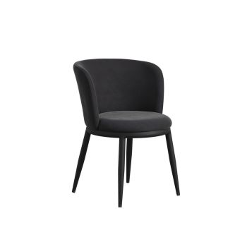 Nova Dining Chair (Set of 2) - Velvet/Metal - L58 x W56 x H74 cm - Black/Black - Partially Assembled (Legs)