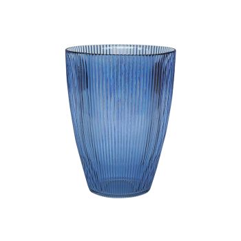 Ribbed Tall Vase - Glass - L18 x W18 x H24.5 cm - Navy