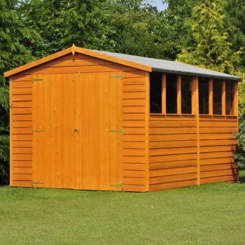 Overlap 12 x 8 Feet Dip Treated Apex Shed Double Door with Windows