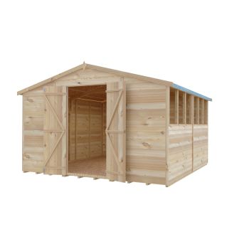 Overlap 10 x 15 Feet Dip Treated Apex Shed Double Door with Windows