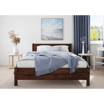 King Size Bed Frame - Wood - L207 x W161 x H90 cm - Walnut