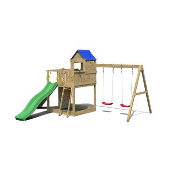 Treehouse with Green Slide - Pressure Treated Wood - Outdoor Play Set - L252 x W364 x H210 cm