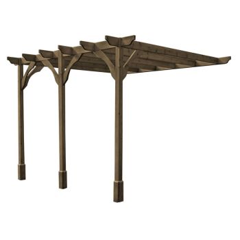 Wall Mounted Premium Pergola 3 Posts - Wood - L240 x W420 x H270 cm - Rustic Brown