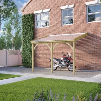 Polycarbonate Roof Car Port 2 Post - Wood - L300 x W362 cm - Light Green