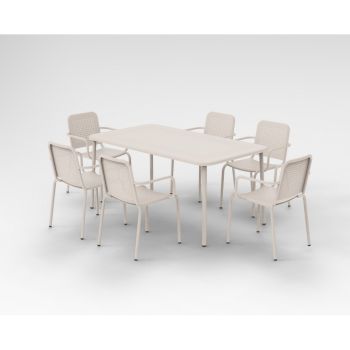 Porto 6 Seater Stacking Rectangular Dining Set - Steel - Champange
