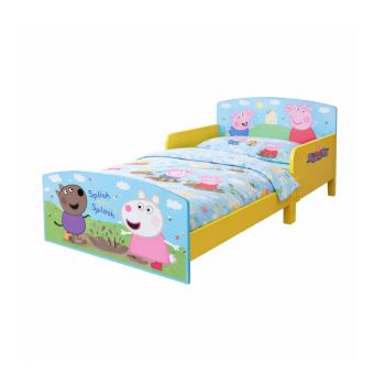 Kids Peppa Pig Toddler Bed Frame with Safety Rails - L144 x W74 x H59 cm - Assembly Required - Blue/Yellow