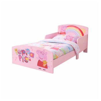Kids Peppa Pig Toddler Bed Frame with Safety Rails - L144 x W74 x H59 cm - Assembly Required - Pink