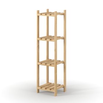 4 Tier Square Shelf Narrow Slatted Storage Unit - Pine - L27 x W29 x H108 cm - Natural Sanded Pine