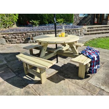Westwood Round Picnic Table, Traditional Wooden Garden Furniture - L200 x W200 x H73 cm - Minimal Assembly Required