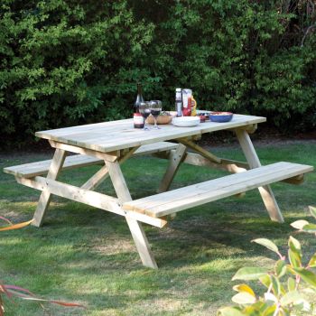 6ft Picnic Bench - Timber - L180 x W150 x H70 cm