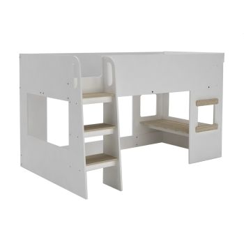 Mid Sleeper Cabin Bed with Under Desk - L205.5 x W122.2 x H120 cm - Assembly Required - White/Oak