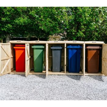 Chatburn Quintet Wheelie Bin Store - Timber - L80.4 x W319.5 x H120 cm - Fits 2 x 180L or 2 x 240L & 3 x 140L Wheelie Bins