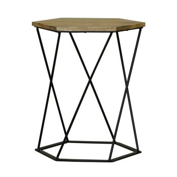 Ravi Hexagnol Lamp Table with Iron base - Mango Wood/Iron - L41 x W36 x H48 cm - Mango Light Finish