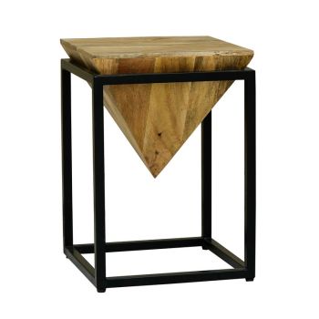 Ravi Iron Base Solid Wood Diamond Stool - Small - Mango Wood/Iron - L35 x W35 x H49 cm - Light Finish