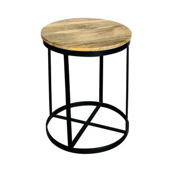 Ravi Top Large Round Stool Plain - Mango Wood - L47 x W47 x H60 cm - PP Sawn Finish