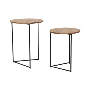 Ravi Large Stool - Mango Wood/Iron - L43 x W43 x H58 cm - Light Finish