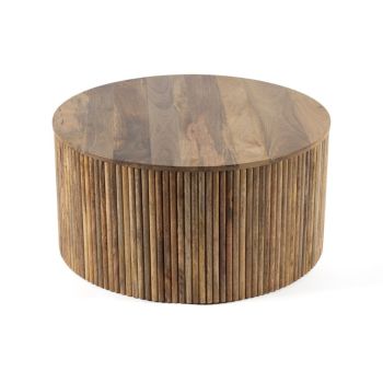 Ribbed Round Coffee Table - Mango Wood - L80 x W80 x H40 cm - Light Finish