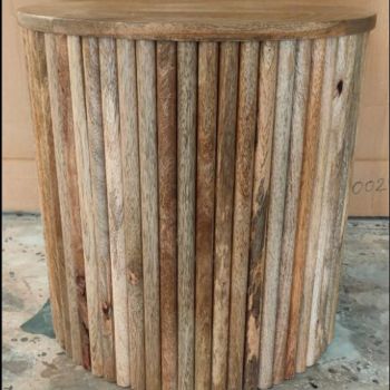Ribbed Round Side Table - Mango Wood - L40 x W40 x H40 cm - Light Finish