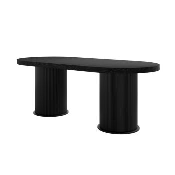 Rina Dining Table - Ash Veneer/MDF - L100 x W220 x H76 cm - Black - Partially Assembled